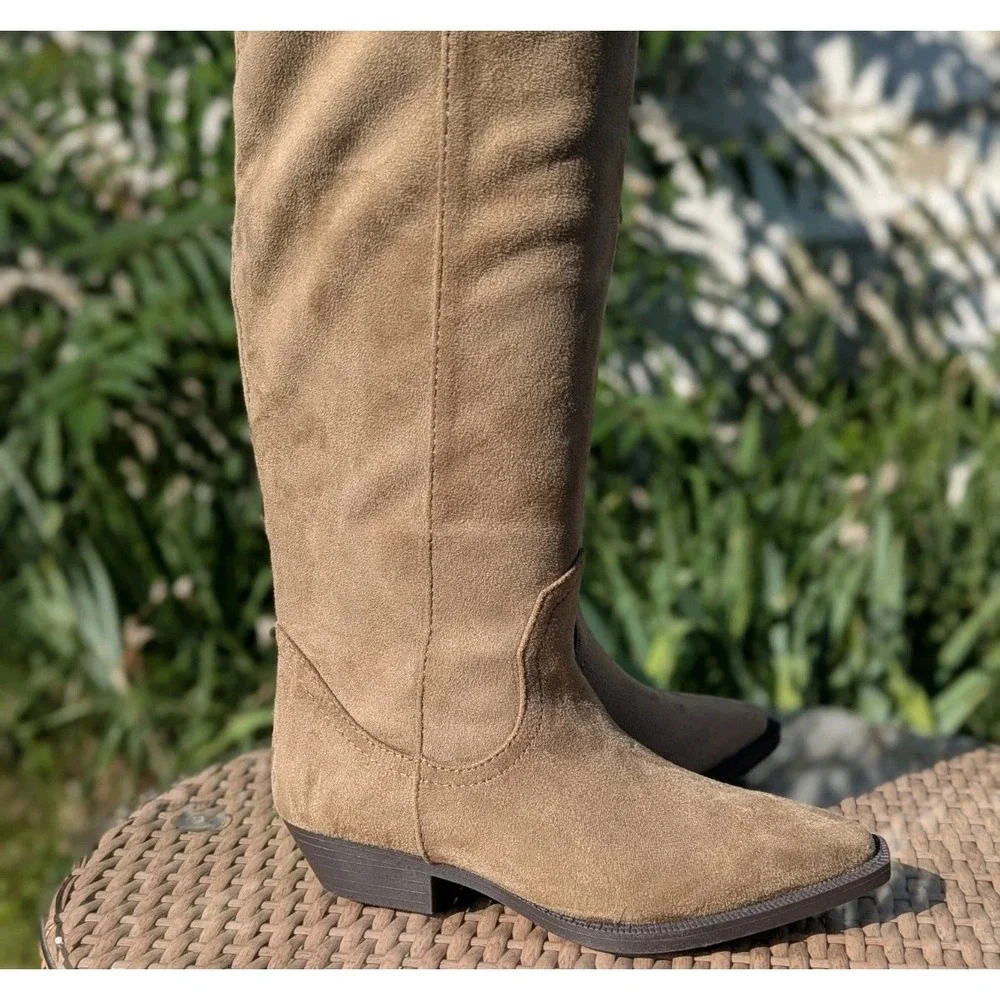 Coastal Cowgirl Western Over the Knee Taupe Boots Time & Tru Faux Suede Sz 6 NWT